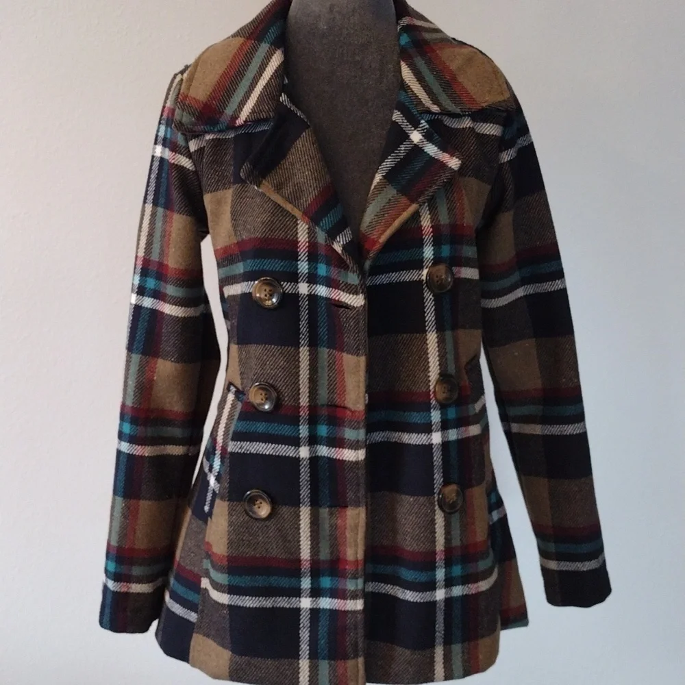 Me Jane Women's Plaid Peacoat Multi Color, Size XS - Picture 11 of 15